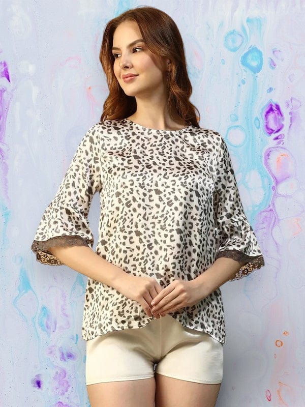 Grey Animal Print Nightwear Top