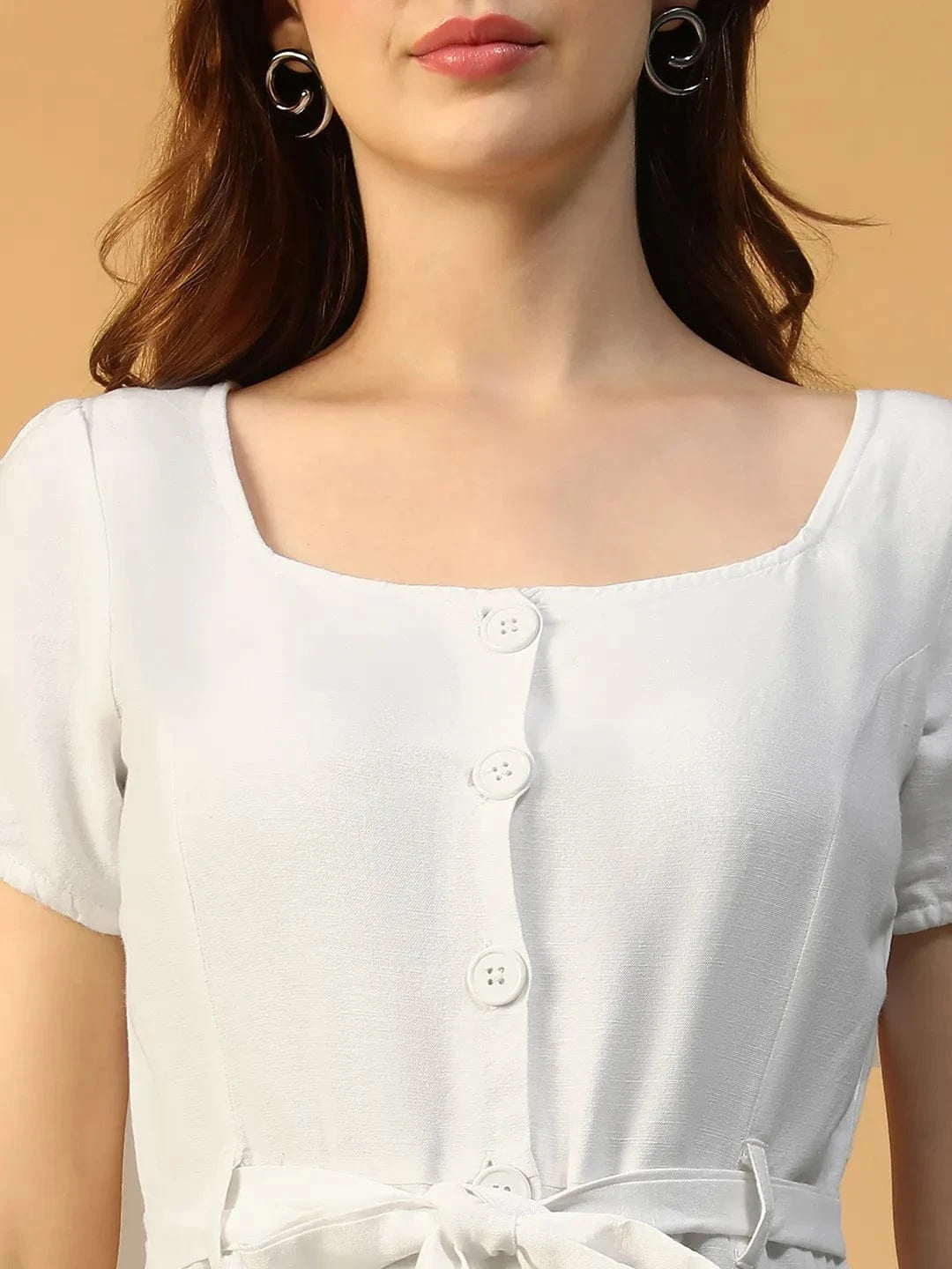 Women White Cotton Linen Dress