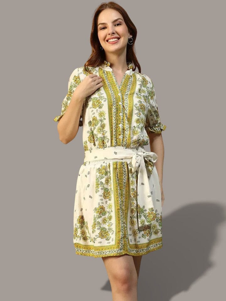 Green Floral Scarf Print Dress