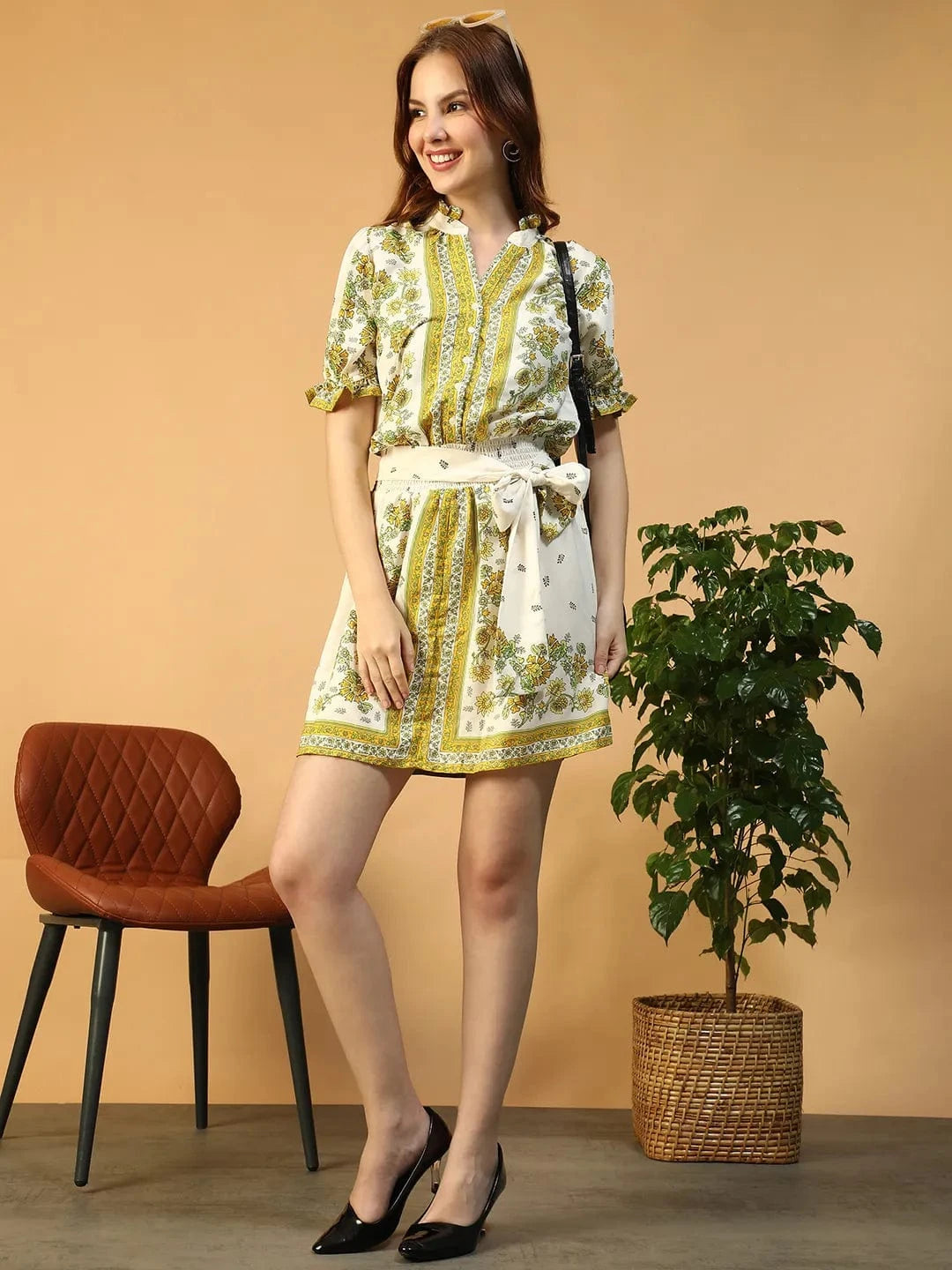 Green Floral Scarf Print Dress