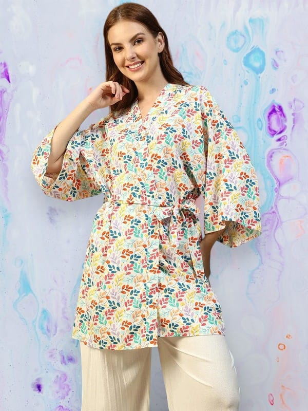 Multicolor Floral Print Nightwear Shrug