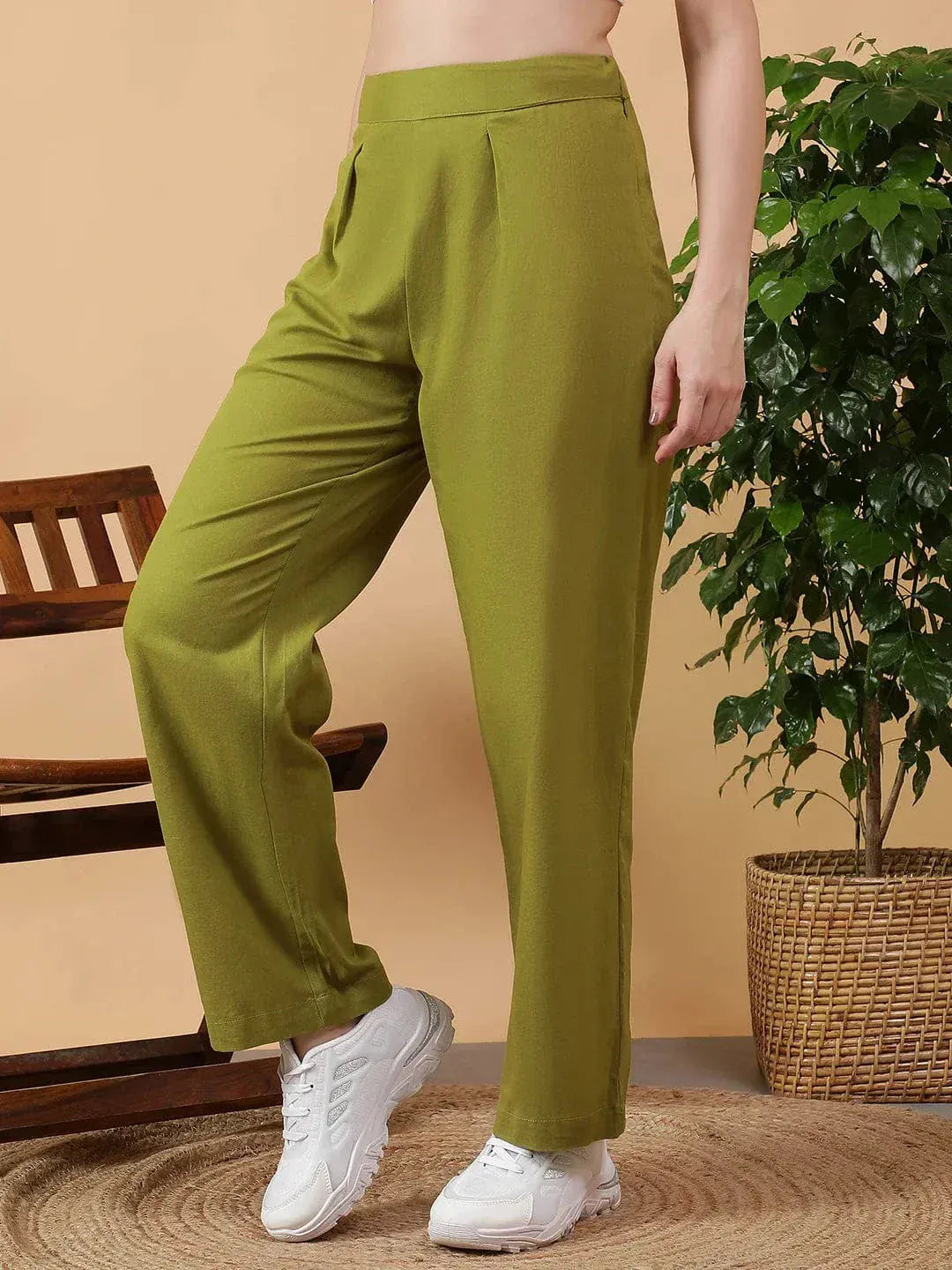 Green Cotton Linen Pant