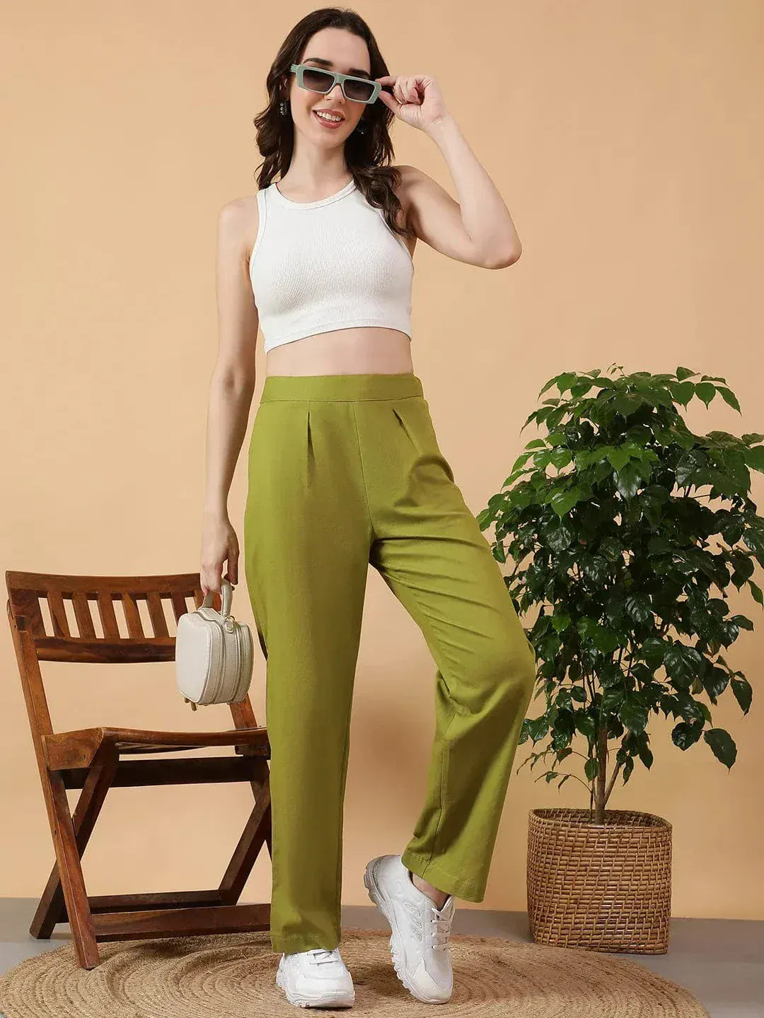 Green Cotton Linen Pant