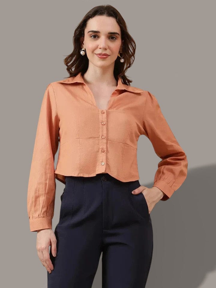 Women Brown Cotton Shirt