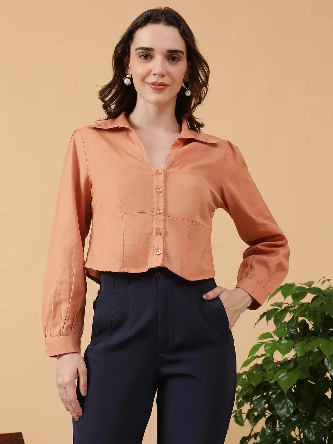 Women Brown Cotton Shirt