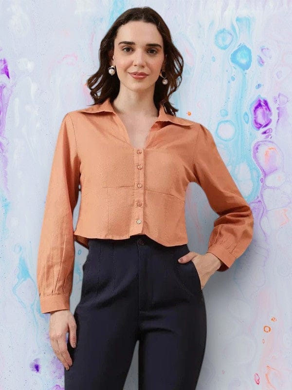 Women Brown Cotton Shirt
