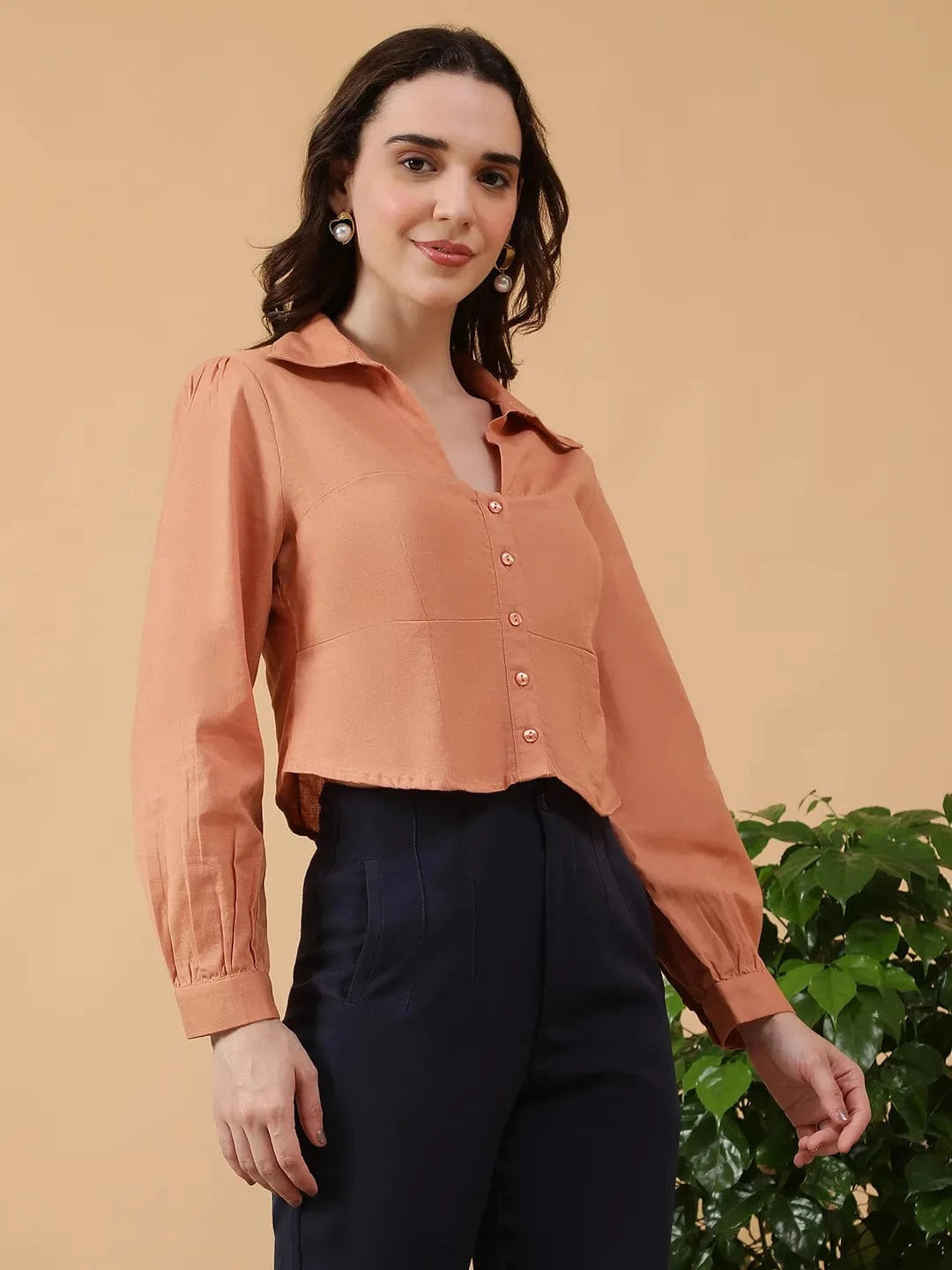 Women Brown Cotton Shirt