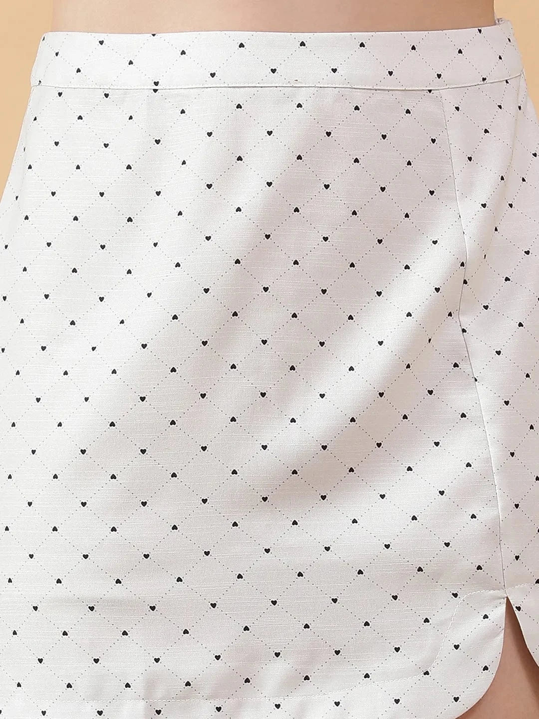 Charmer White Hear Print Elasticated Women Mini Skirt