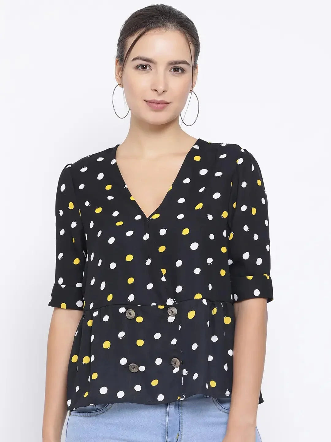 Sunshine Polka Button Women’S Top - oxolloxo