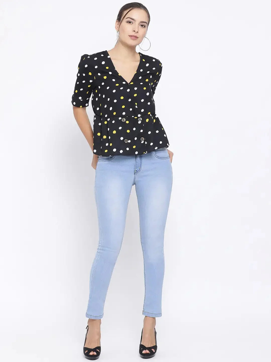 Sunshine Polka Button Womenâ€™S Top - oxolloxo