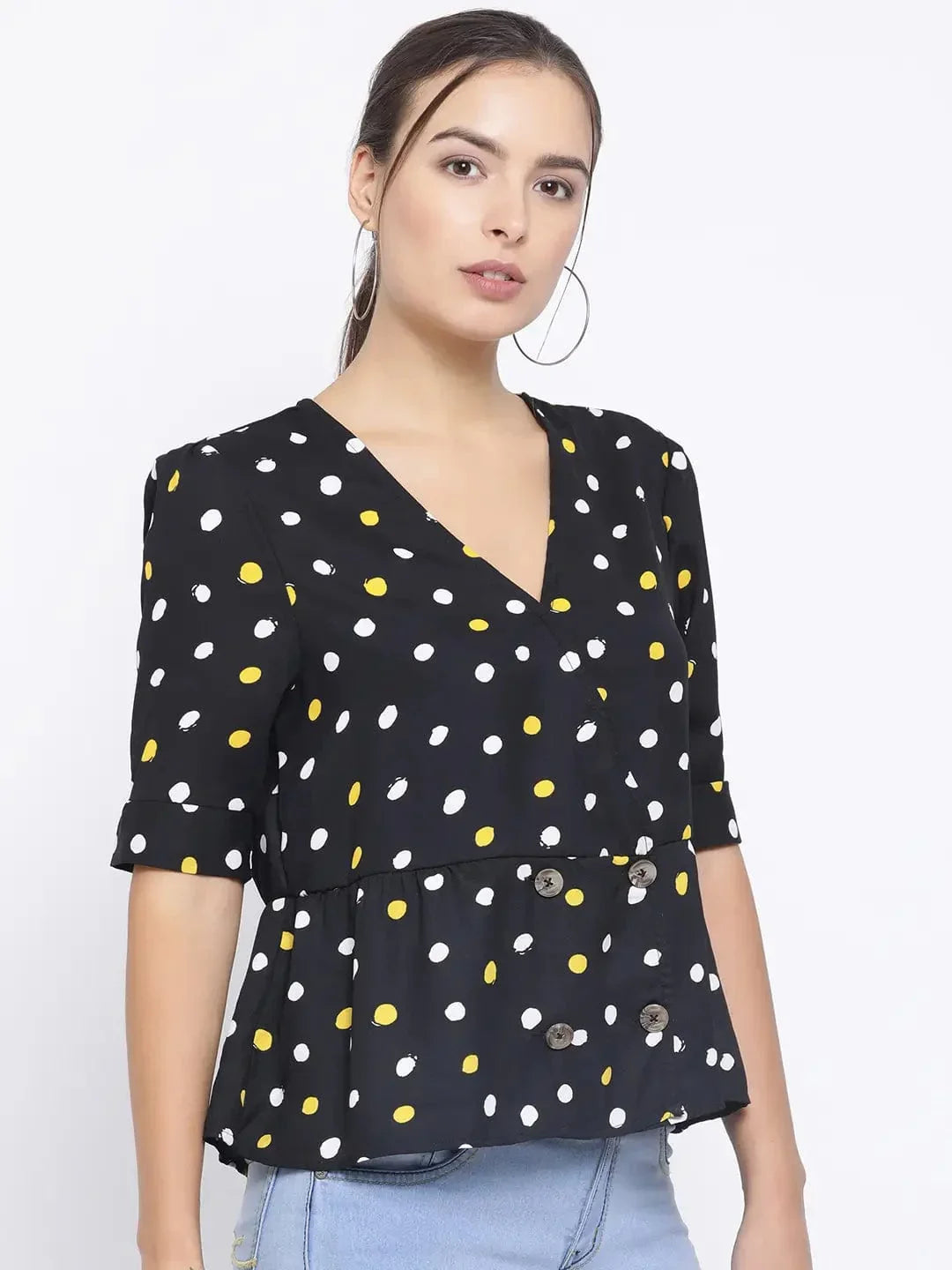 Sunshine Polka Button Womenâ€™S Top - oxolloxo