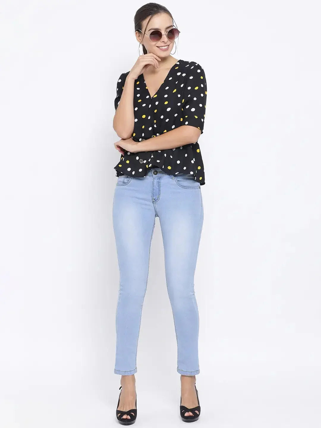 Sunshine Polka Button Womenâ€™S Top - oxolloxo