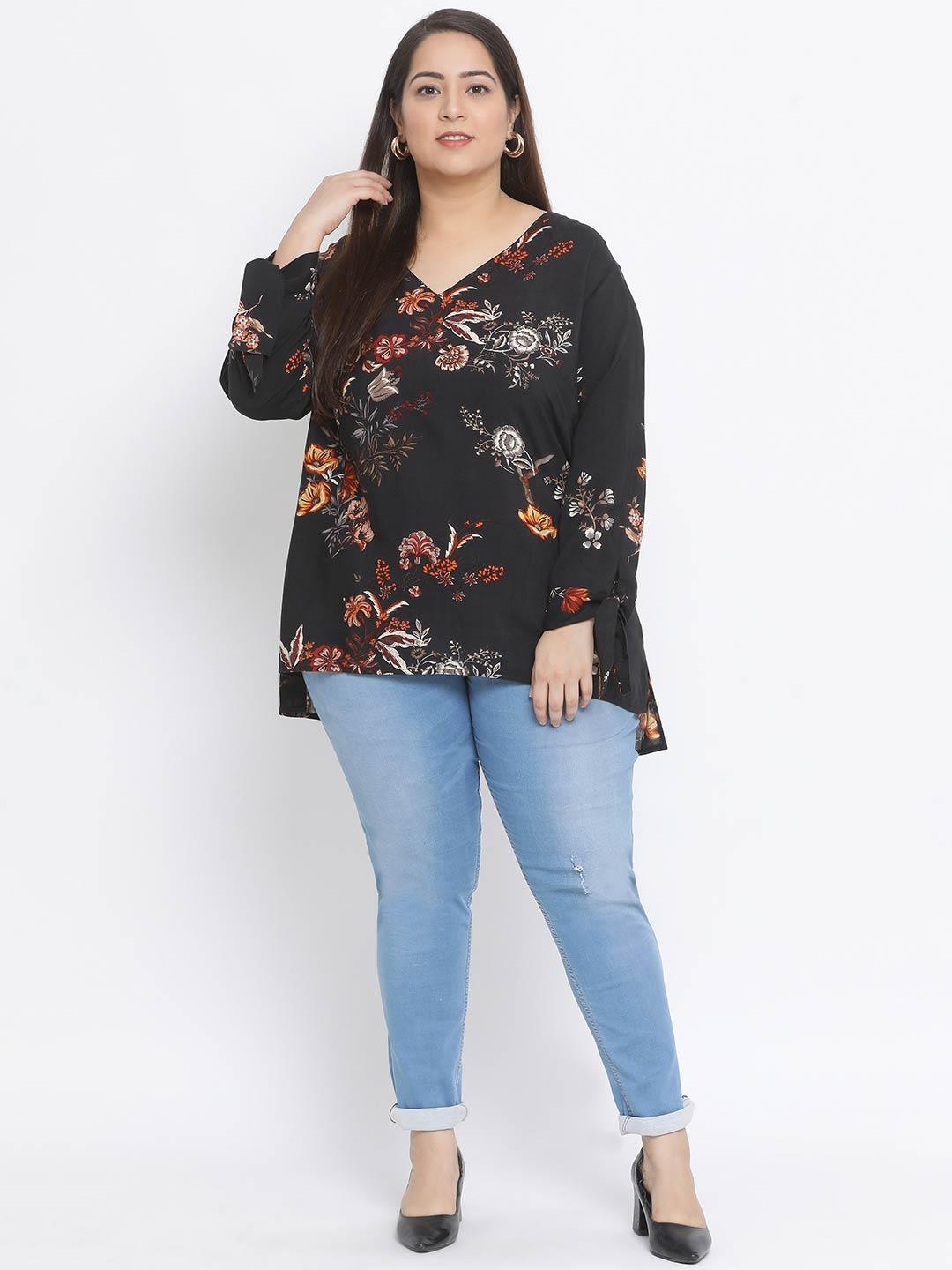 Floral Northern Light Plus Size Loopy Top For Summer Style