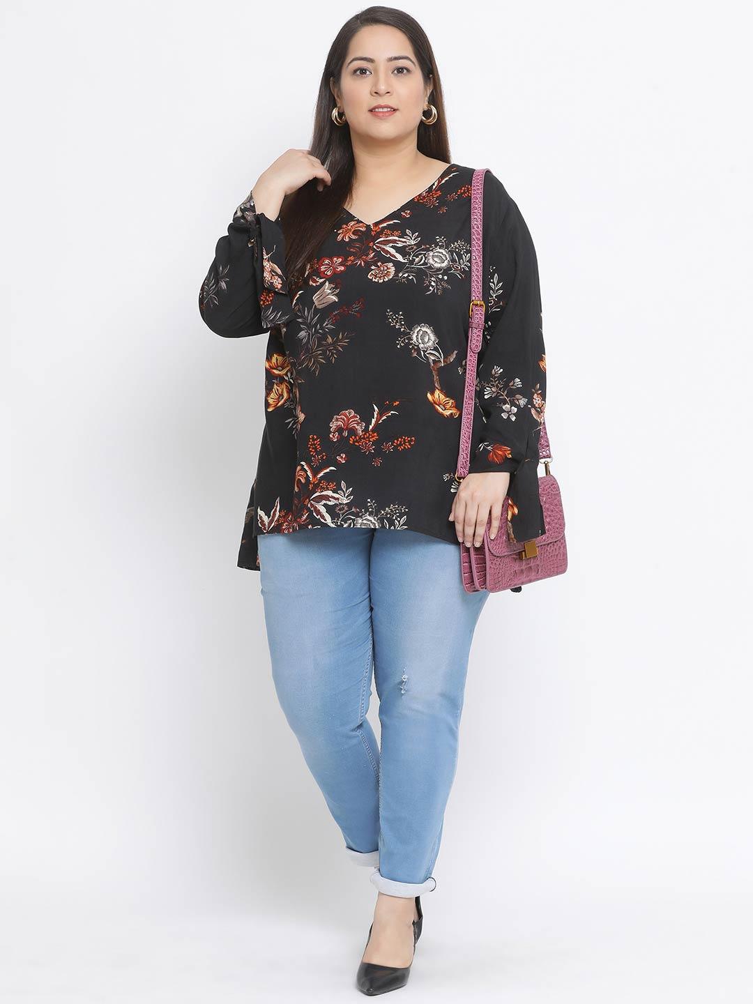 Floral Northern Light Plus Size Loopy Top For Summer Style