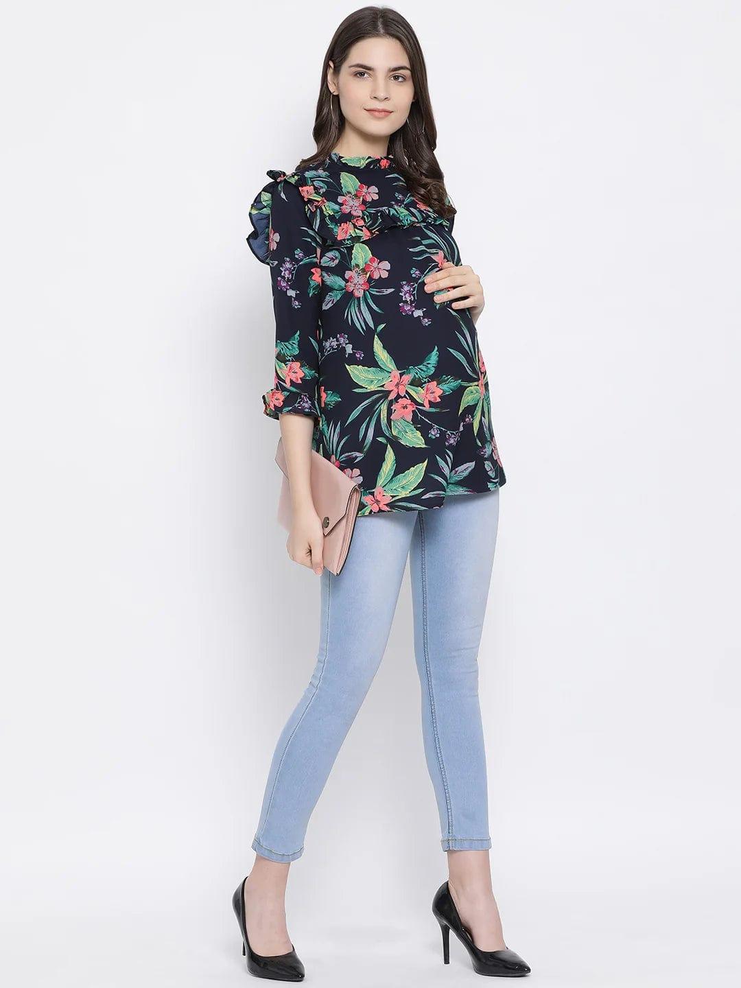 Floral Wave Ruffle Maternity Top For Pregnant Women Now