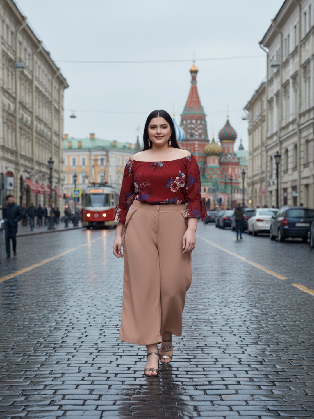 Beige Metal Plus Size Women Pant