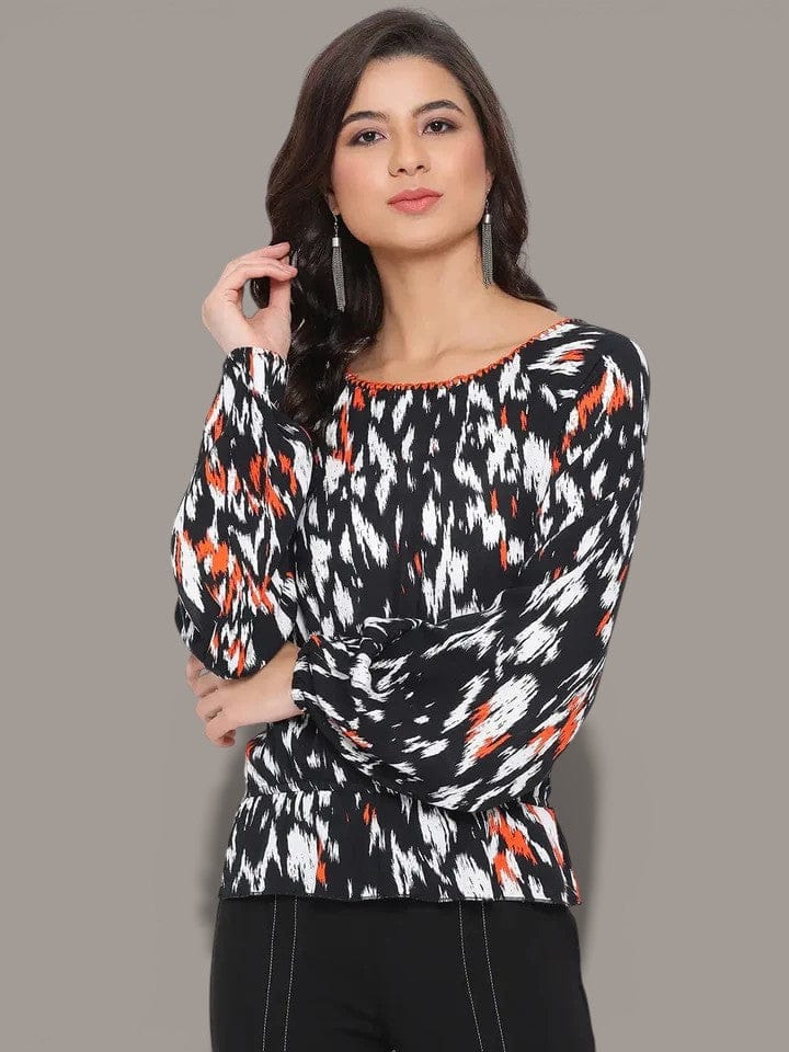 Women's Black Abstract Print Top