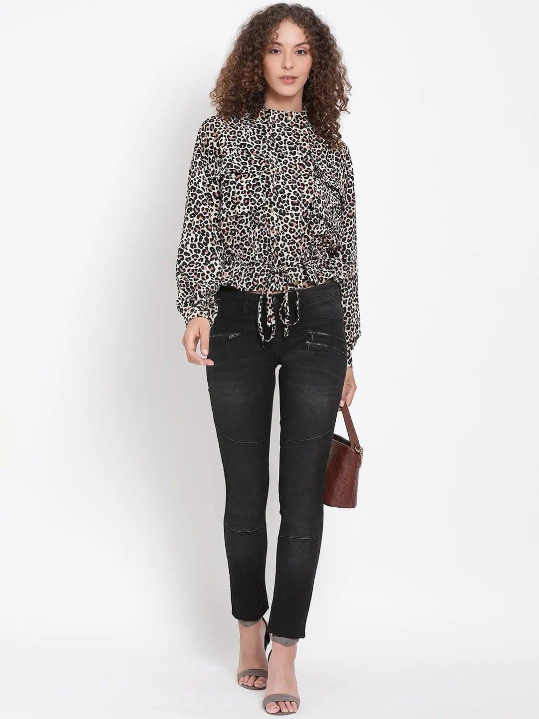 Animal Print Tie-Up Jacket