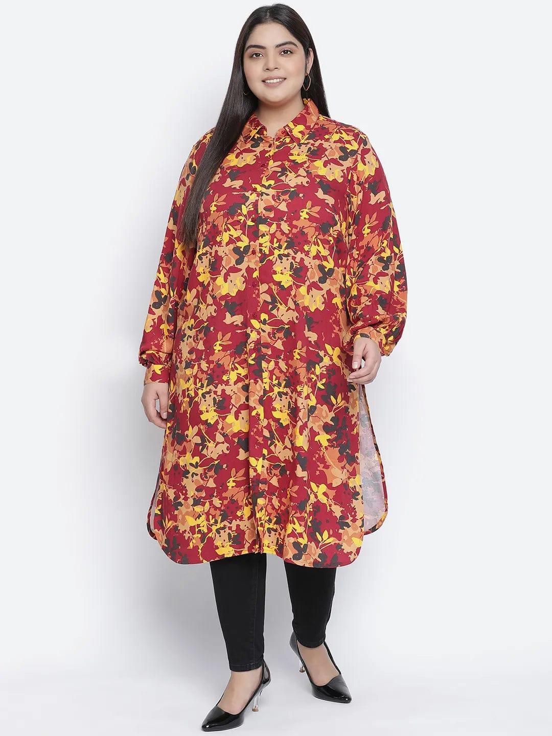 Dareing Floral Print Multicolor Plus Size Women Tunic.