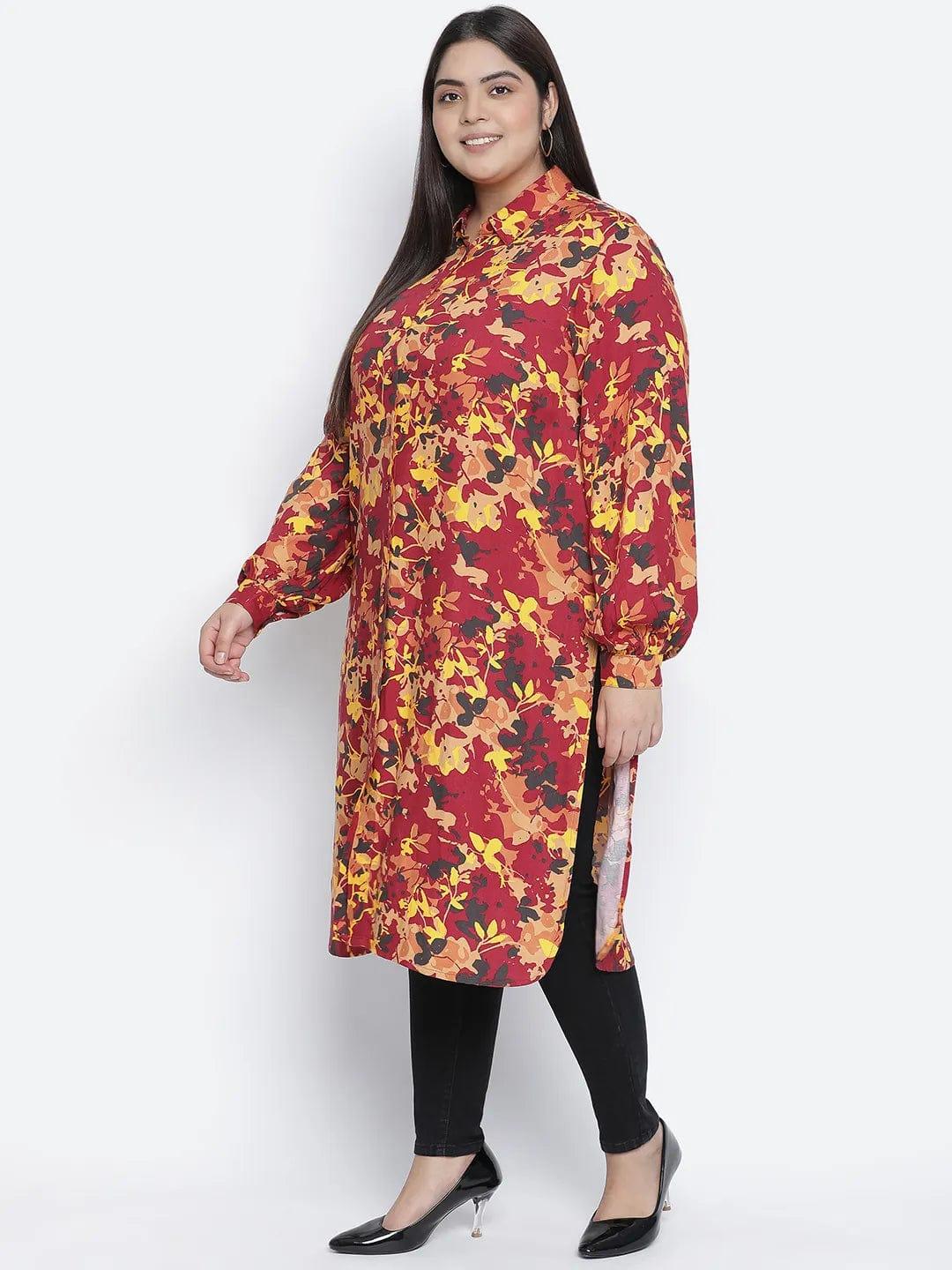 Dareing Floral Print Multicolor Plus Size Women Tunic.