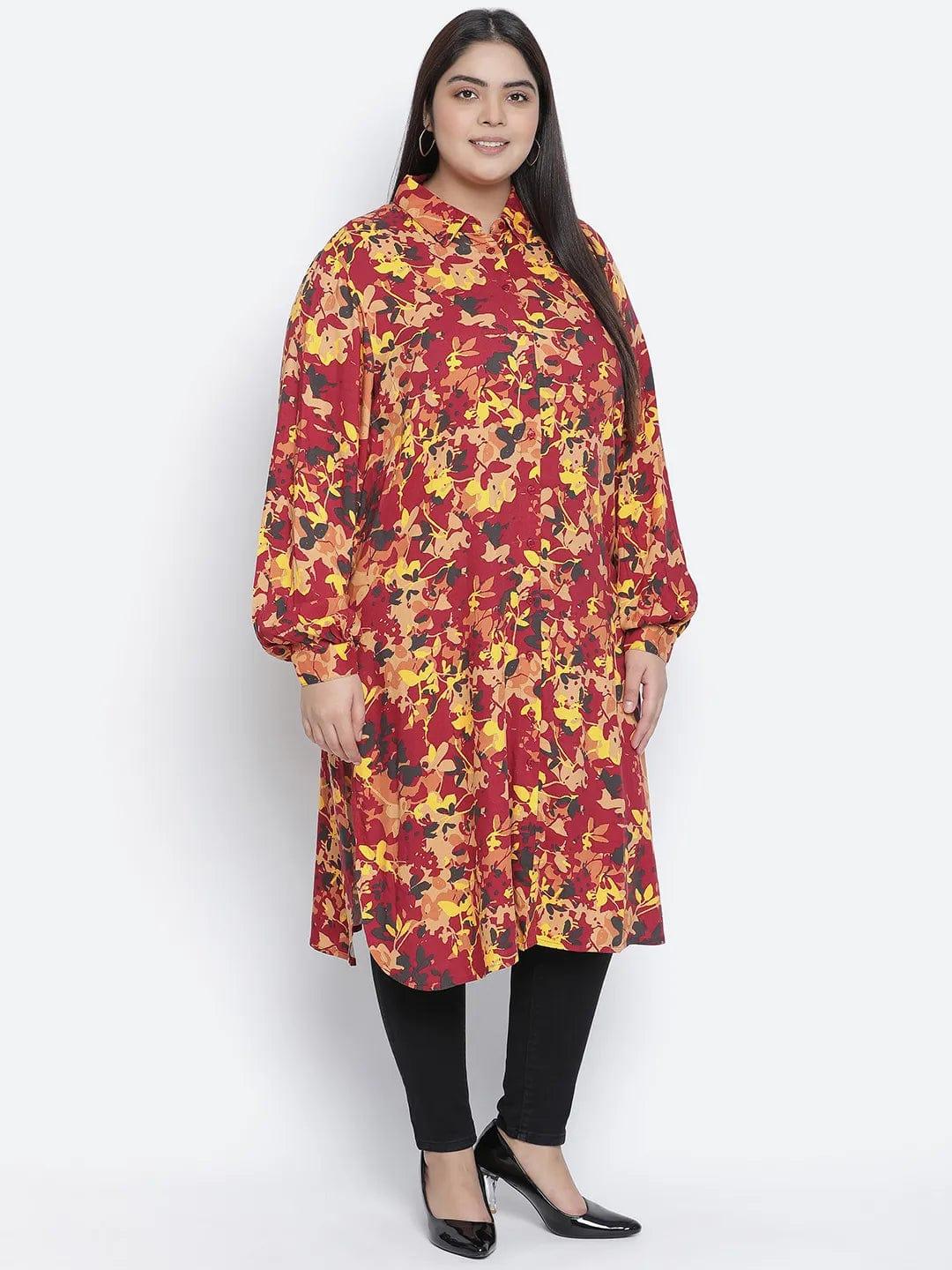 Dareing Floral Print Multicolor Plus Size Women Tunic.