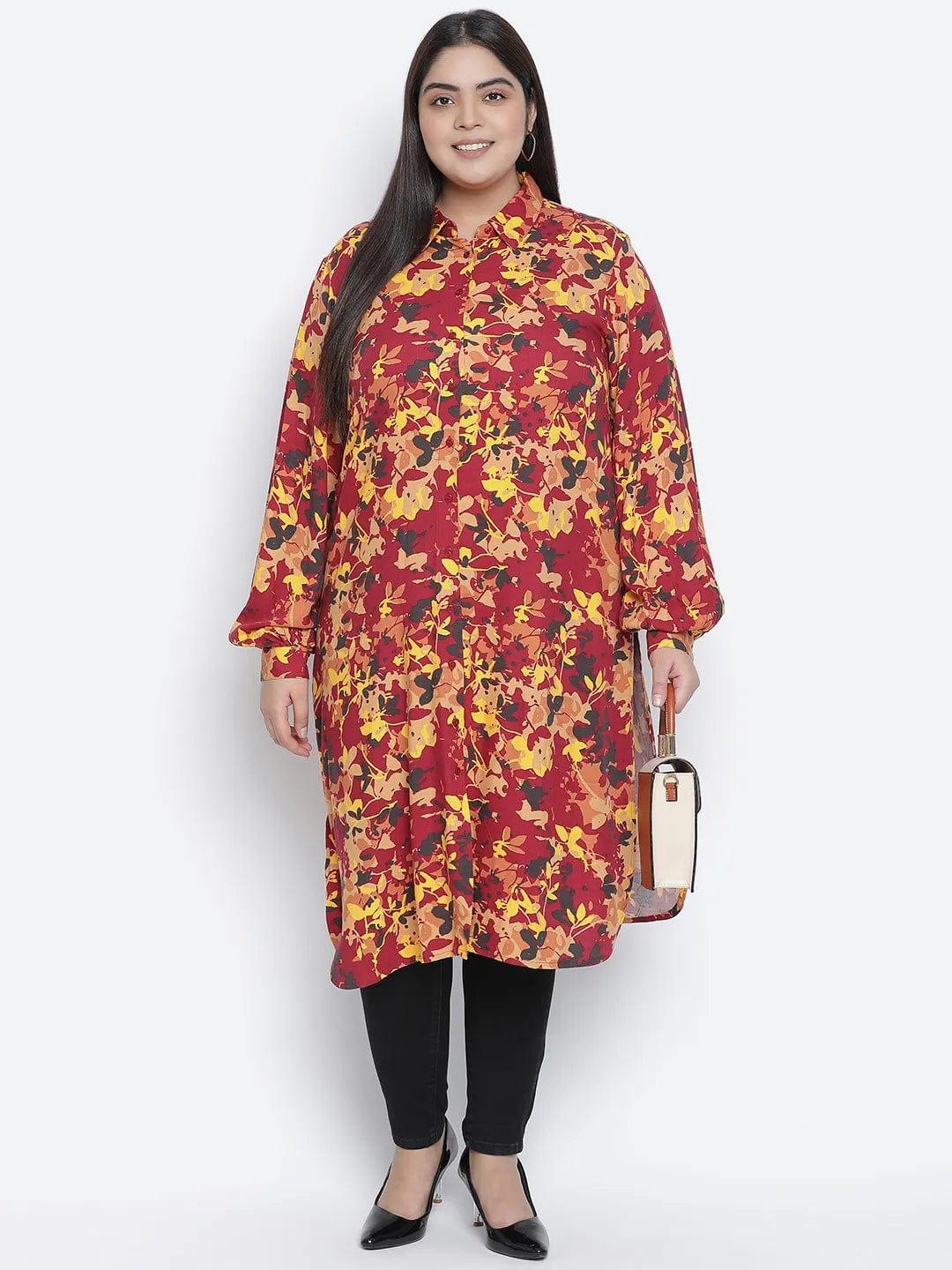 Dareing Floral Print Multicolor Plus Size Women Tunic.