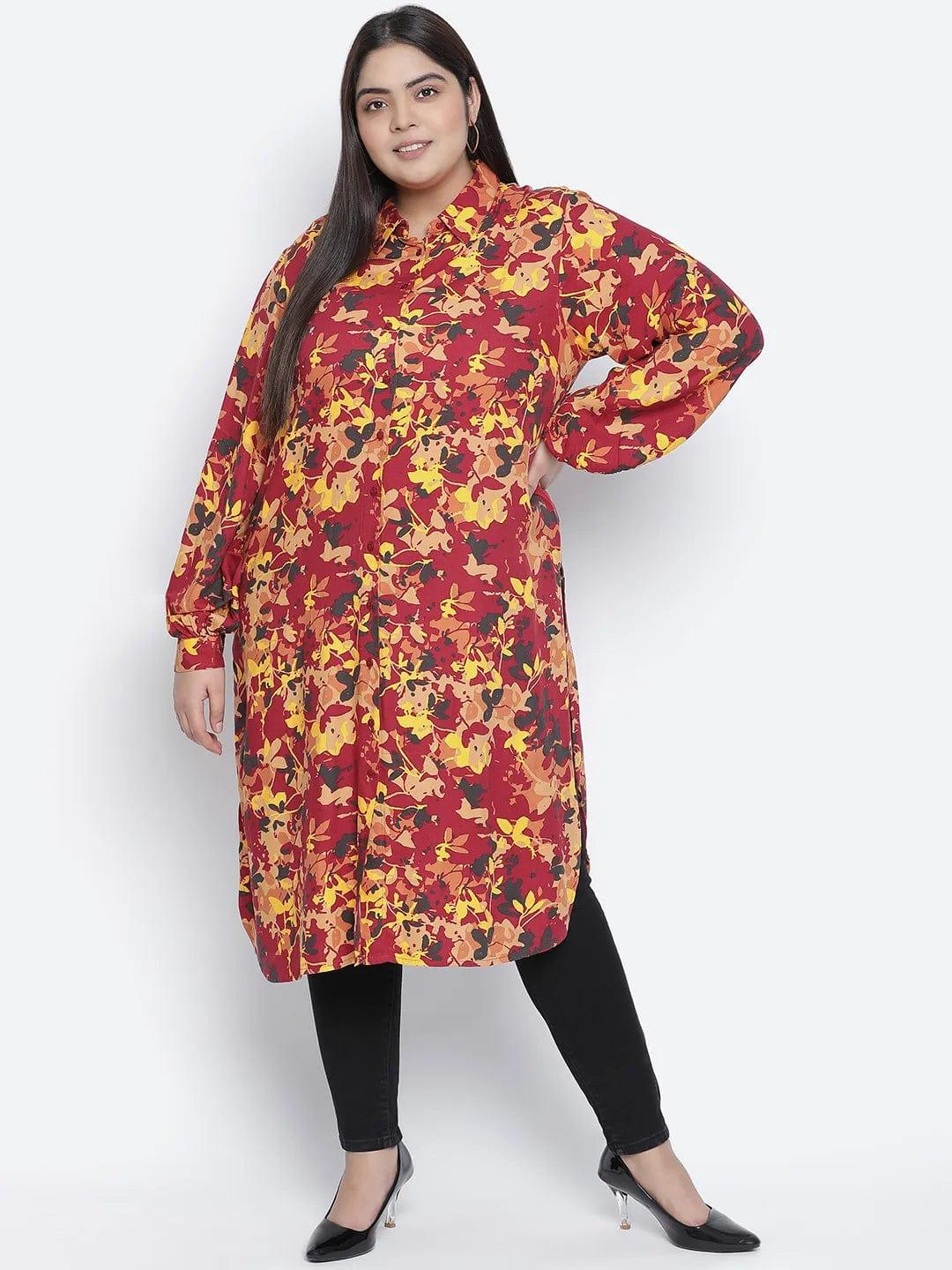 Dareing Floral Print Multicolor Plus Size Women Tunic.