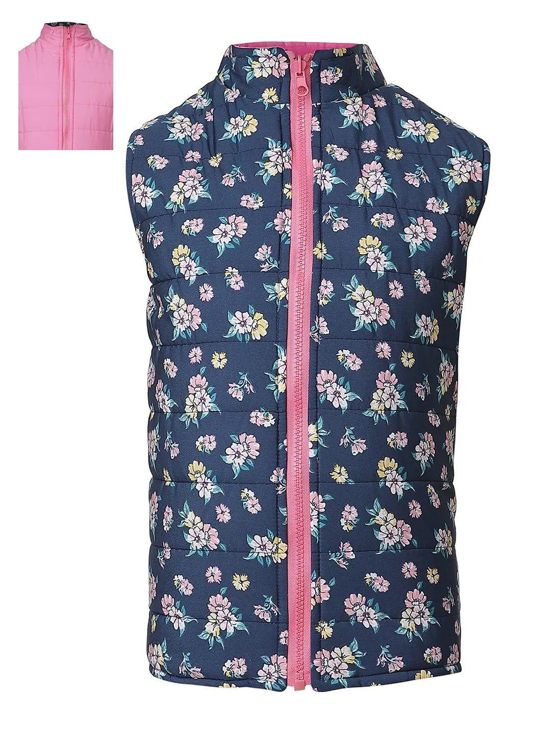 Lovesome Adroable Floral Print Reversible Quilted Girl Jacket