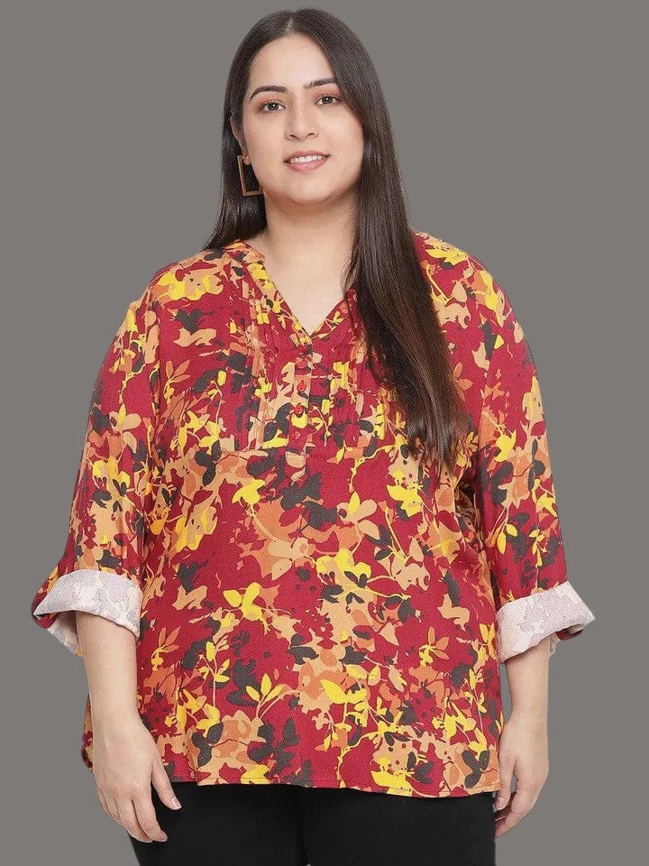 Plus Size Multicolor Floral Printed Top
