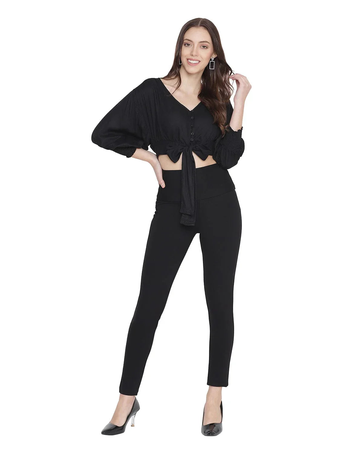 Aroma Solid Black Tie - Knot Women Top - oxolloxo
