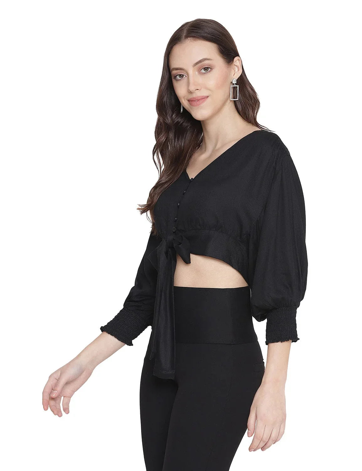 Aroma Solid Black Tie - Knot Women Top - oxolloxo