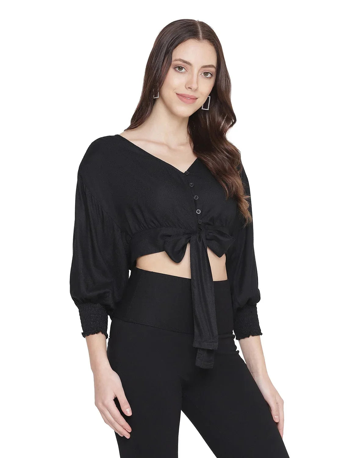 Aroma Solid Black Tie - Knot Women Top - oxolloxo
