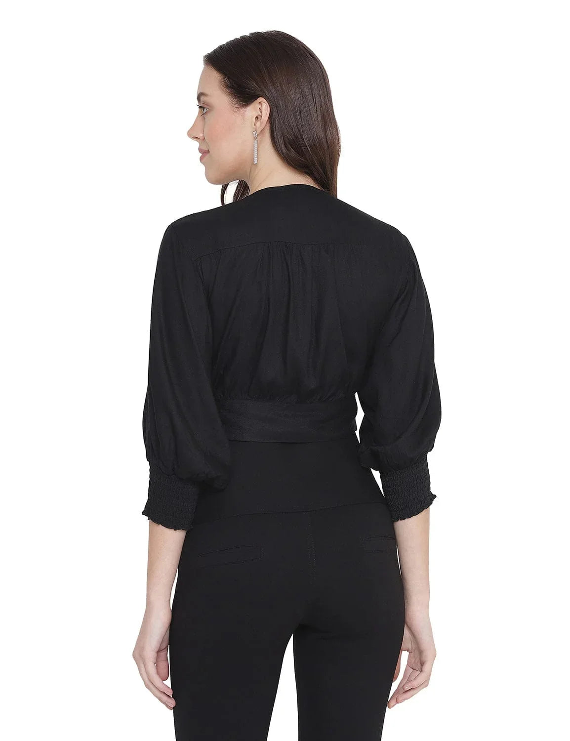 Aroma Solid Black Tie - Knot Women Top - oxolloxo
