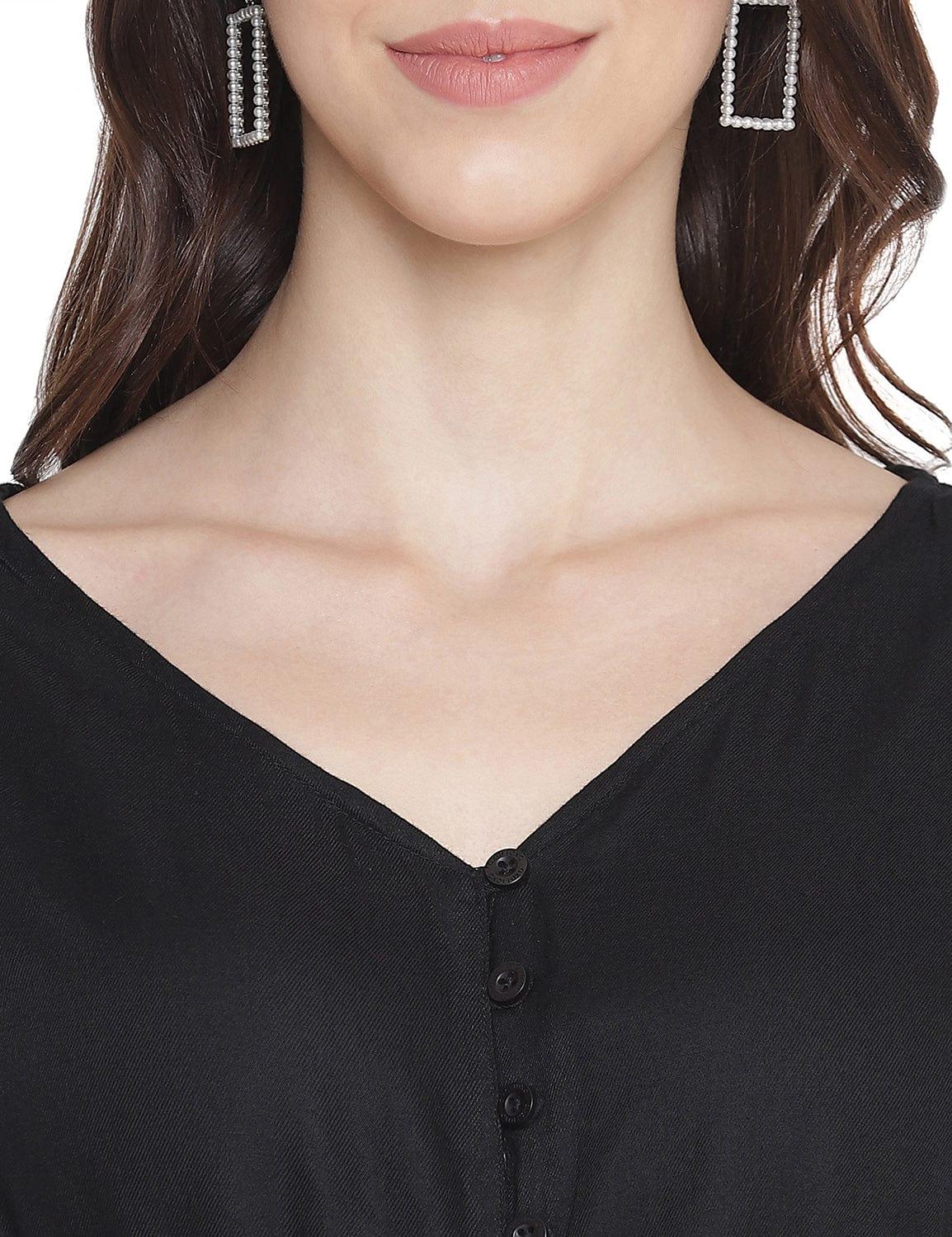 Aroma Solid Black Tie - Knot Women Top - oxolloxo