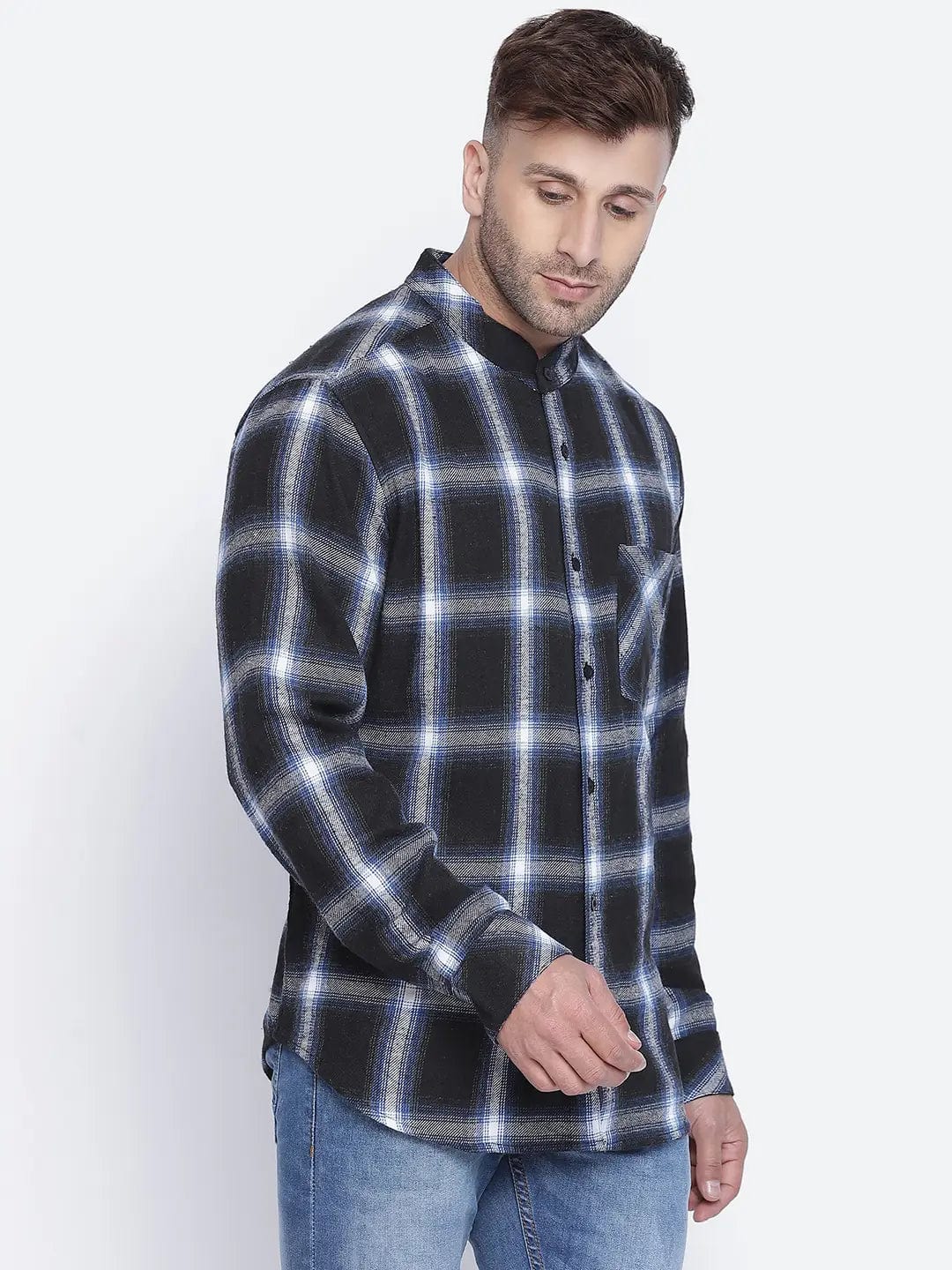 Cloudy Blue Brush Check Men Shirt