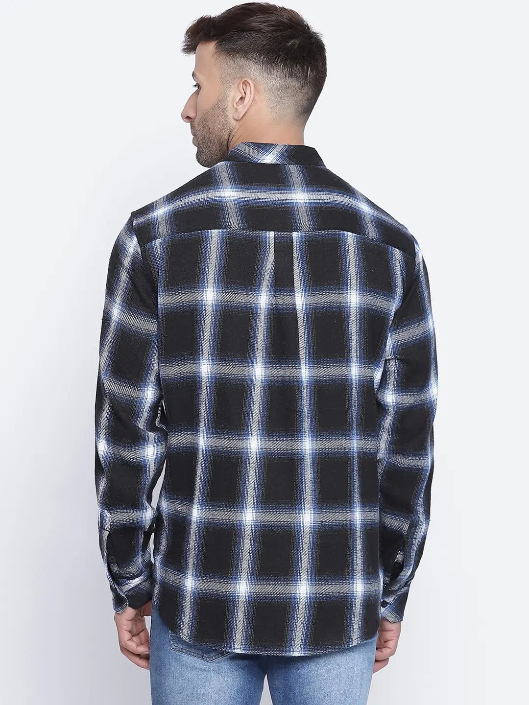 Cloudy Blue Brush Check Men Shirt