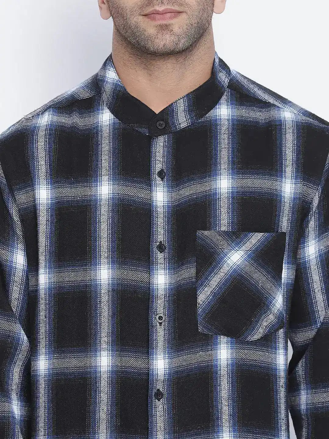 Cloudy Blue Brush Check Men Shirt