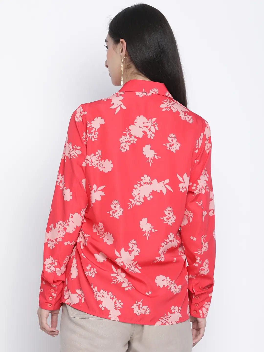 Rizzling Red Floral Print Women Shirt