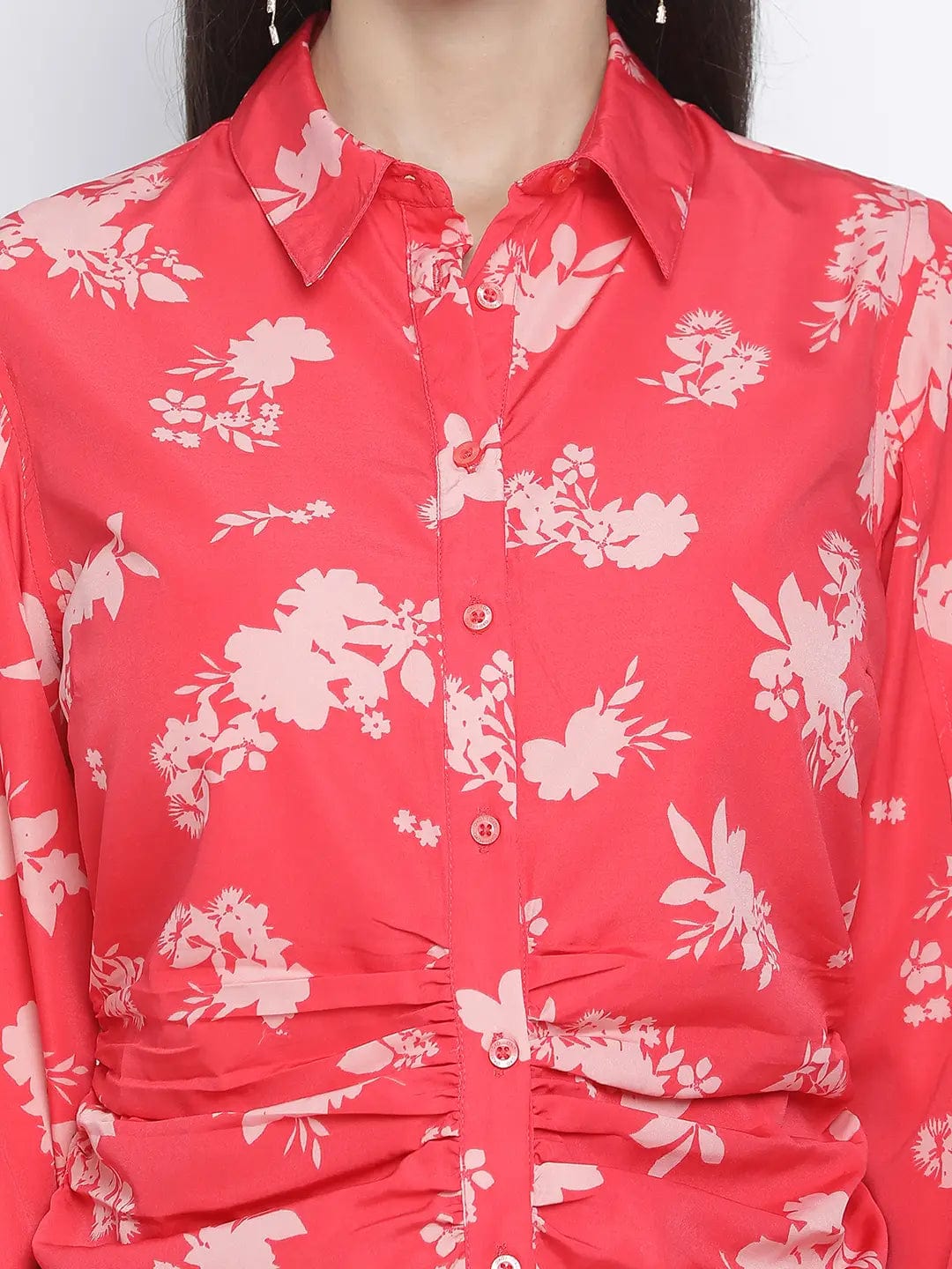 Rizzling Red Floral Print Women Shirt