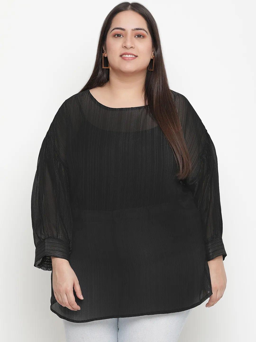 Panaro Solid Black Plus Size Women Top