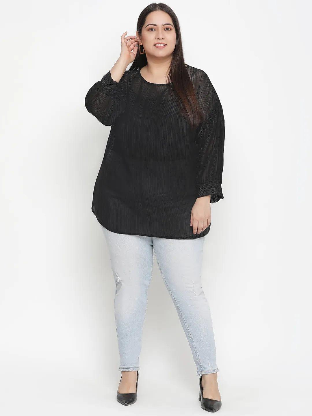 Panaro Solid Black Plus Size Women Top