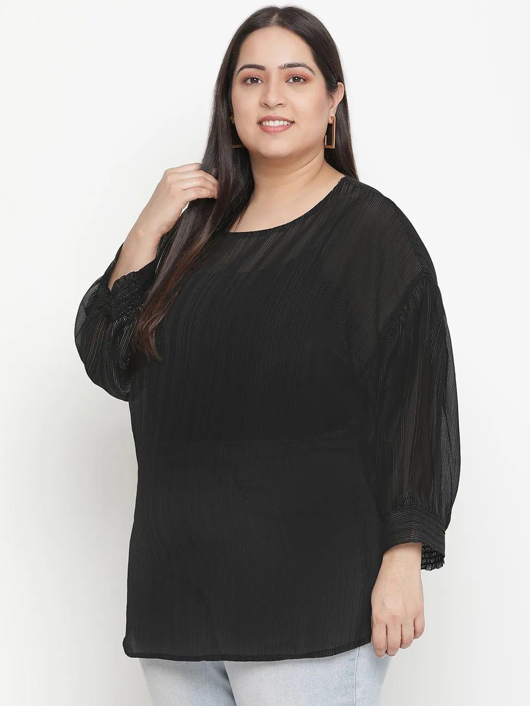 Panaro Solid Black Plus Size Women Top