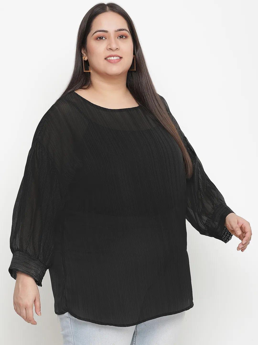 Panaro Solid Black Plus Size Women Top