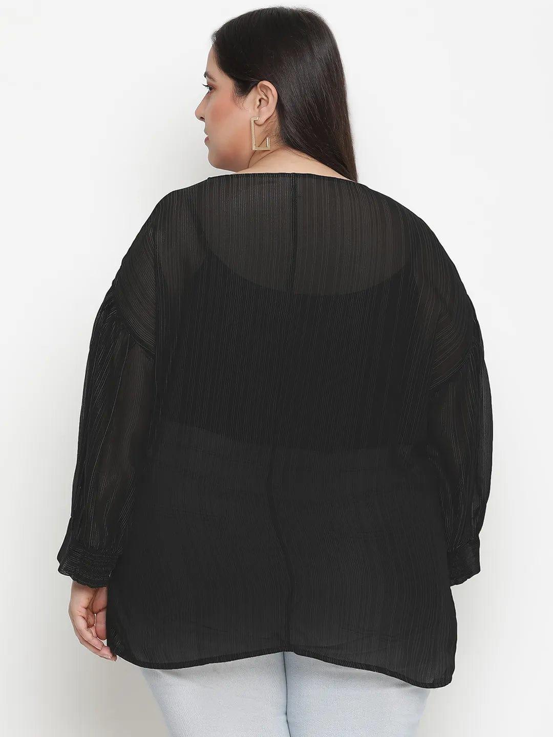 Panaro Solid Black Plus Size Women Top