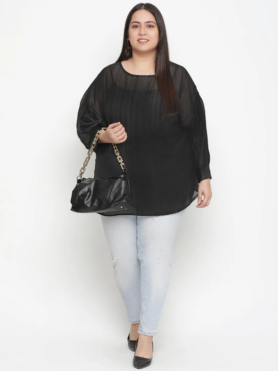 Panaro Solid Black Plus Size Women Top