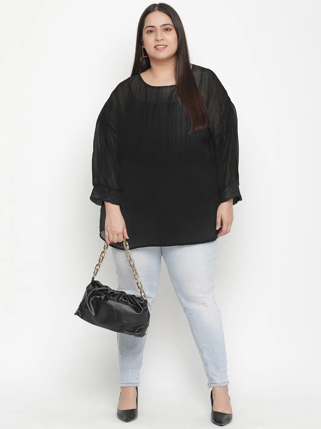 Panaro Solid Black Plus Size Women Top