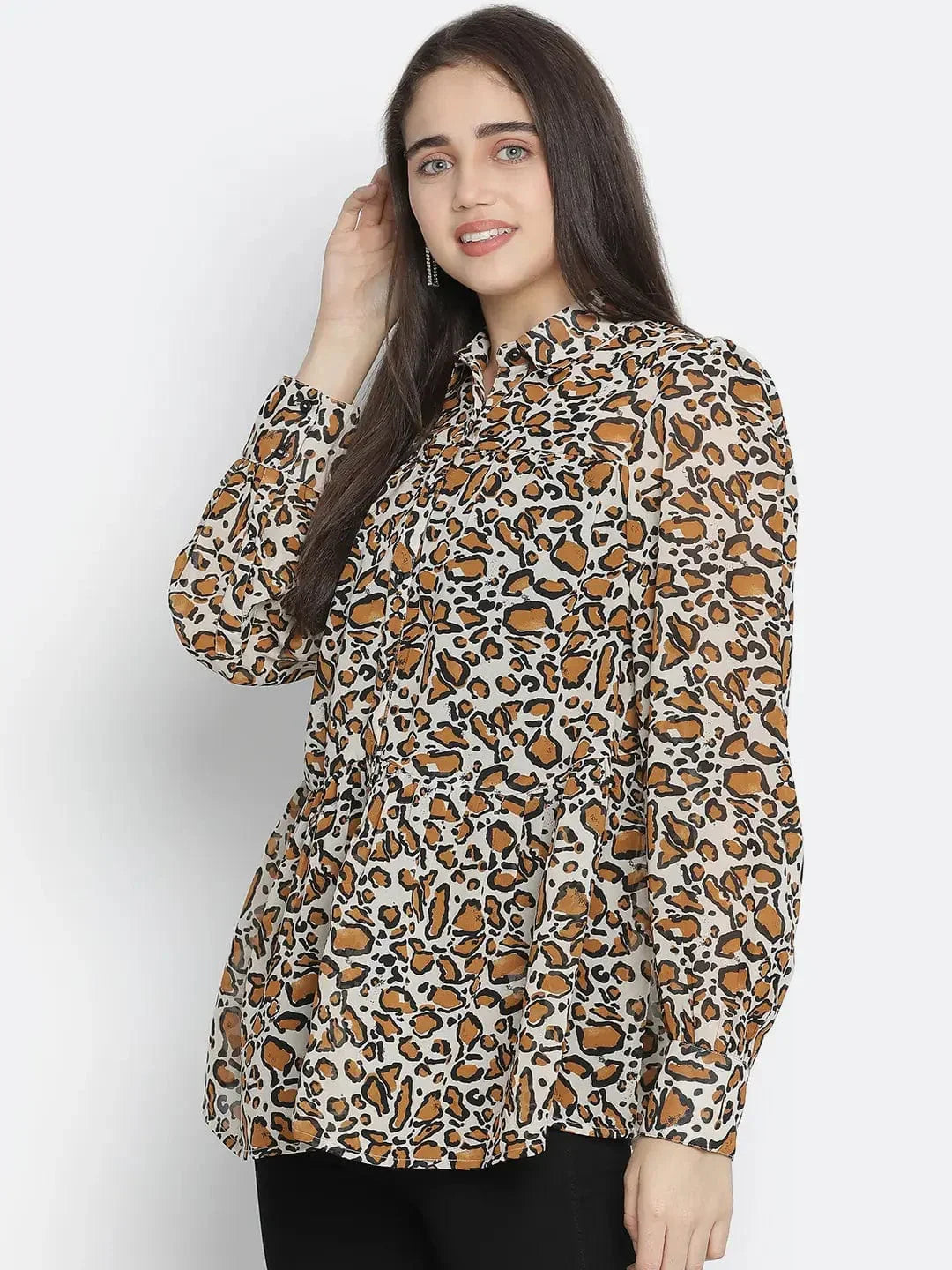 Sulit Happy Brown Animal Print Women Shirt - oxolloxo