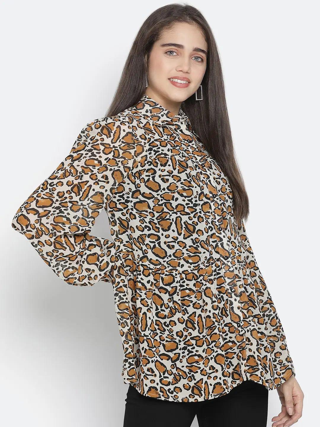 Sulit Happy Brown Animal Print Women Shirt - oxolloxo