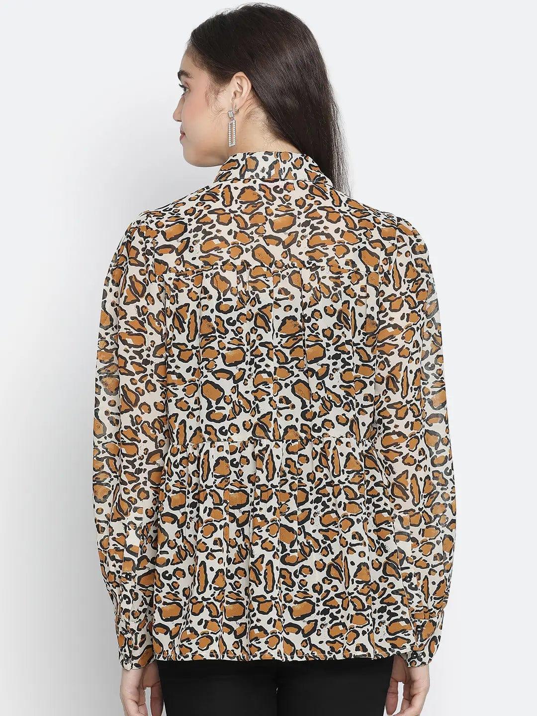 Sulit Happy Brown Animal Print Women Shirt - oxolloxo