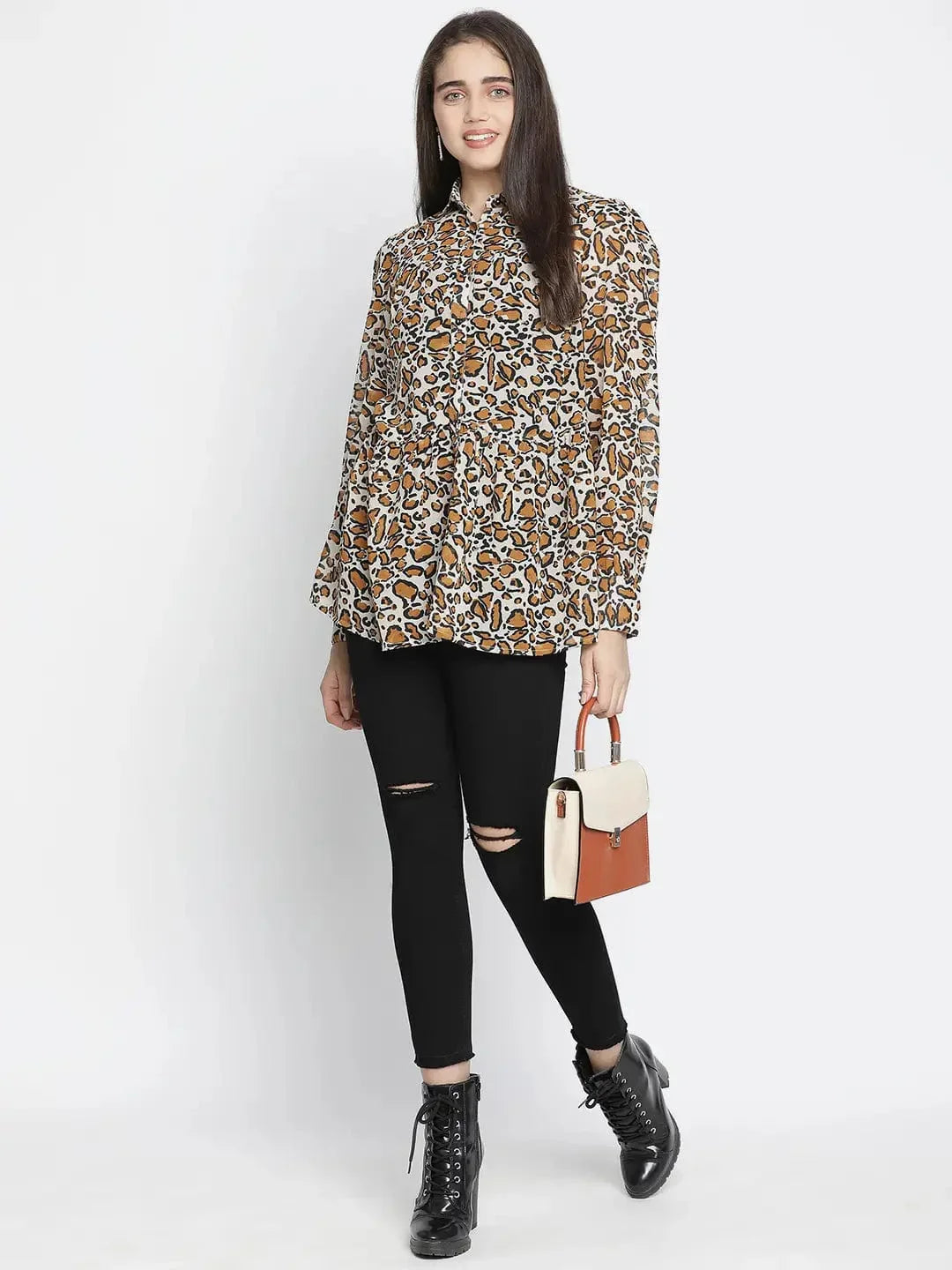 Sulit Happy Brown Animal Print Women Shirt - oxolloxo